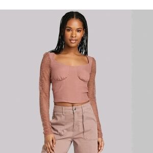 Wild Fable Bustier Top Womens XS Brown Long Lace Sleeve NEW Tags Y2k Lace